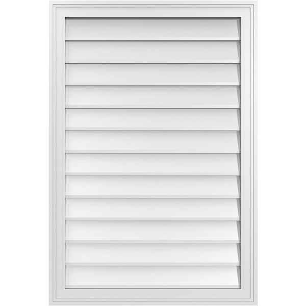 Ekena Millwork 26 in. x 38 in. Vertical Surface Mount PVC Gable Vent: Decorative with Brickmould Frame
