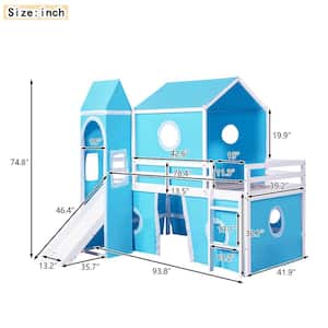 Twin Size Bunk Bed with Slide Blue Tent and Tower, Blue