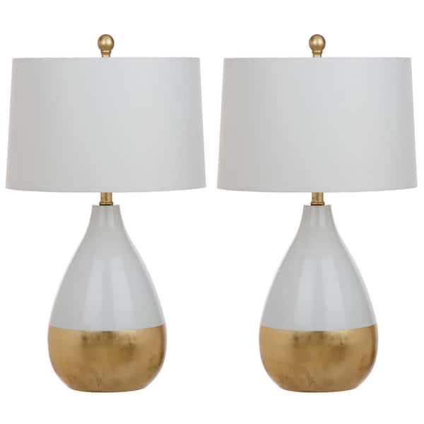 SAFAVIEH Kingship 24 in. White/Gold Gourd Table Lamp with Off-White Shade (Set of 2)