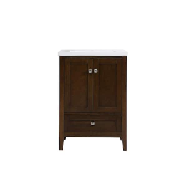 Unbranded Simply Living 24 in. W x 18 in. D x 34 in. H Bath Vanity in Antique Coffee with White Resin Top