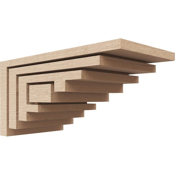 Ekena Millwork 4 in. x 4 in. x 8 in. Series 3 Wide Landon Rough Cedar Woodgrain Timberthane Polyurethane Corbel, Primed Tan