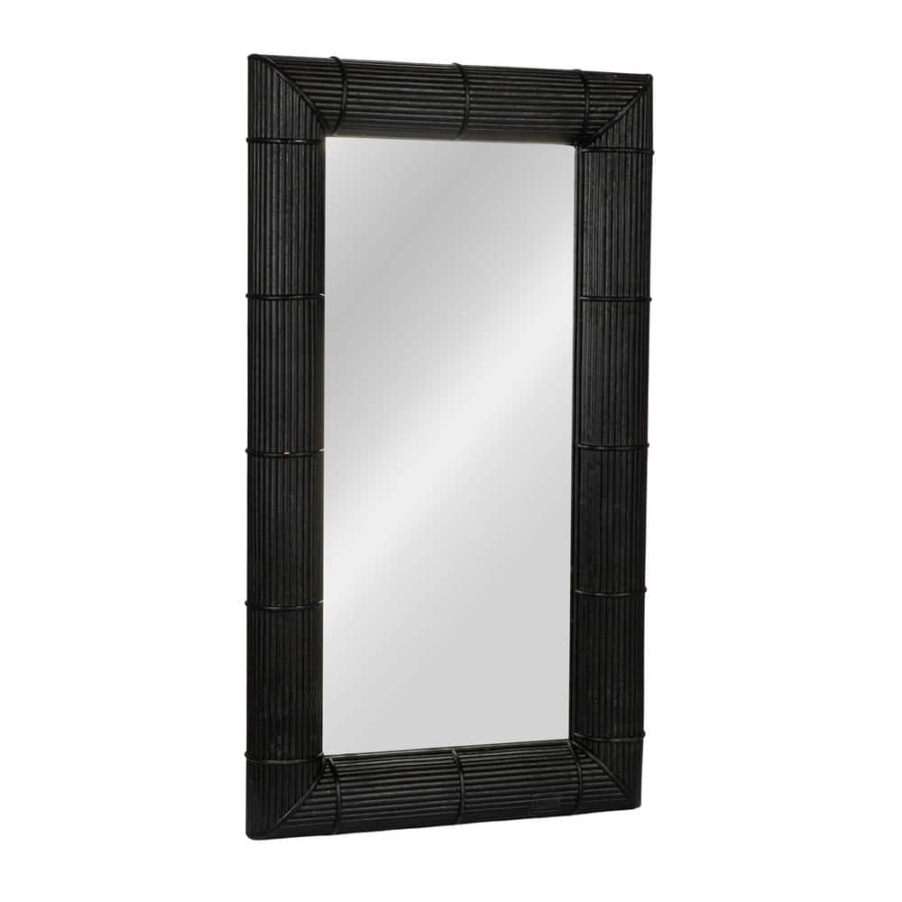Black Bamboo Rectangular Wall Mirror with Hand-Laid Stems