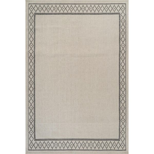 Haven 2 ft. x 7 ft. Bone Border Diamond Washable Easy Jute Modern Indoor Outdoor Runner Rug