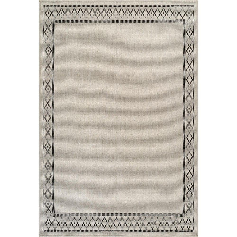 Beverly Rug Haven 6 ft. x 9 ft. Bone Border Diamond Washable Easy Jute ...