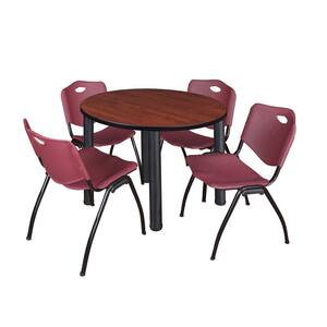 Rumel 42 in. Round Cherry and Black Wood Breakroom Table and 4 'M' Stack Chairs (4-Capacity)