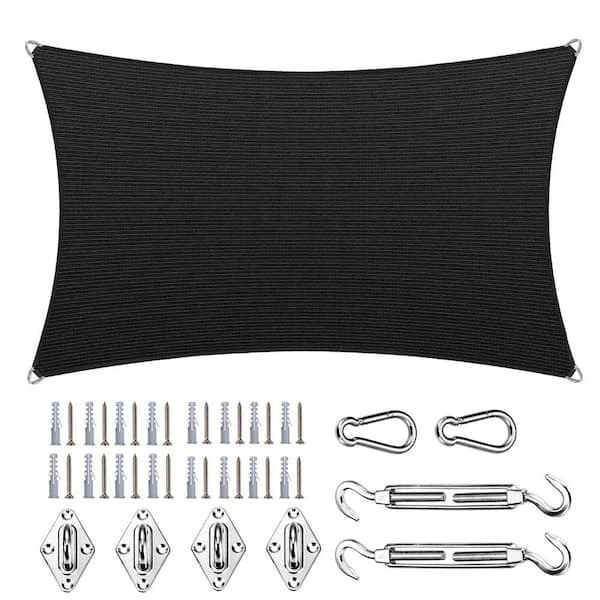 ROYAL SHADE 16 ft. x 18 ft. Rectangle Pro Ring Sun Shade Sail with Hardware Kit-Black