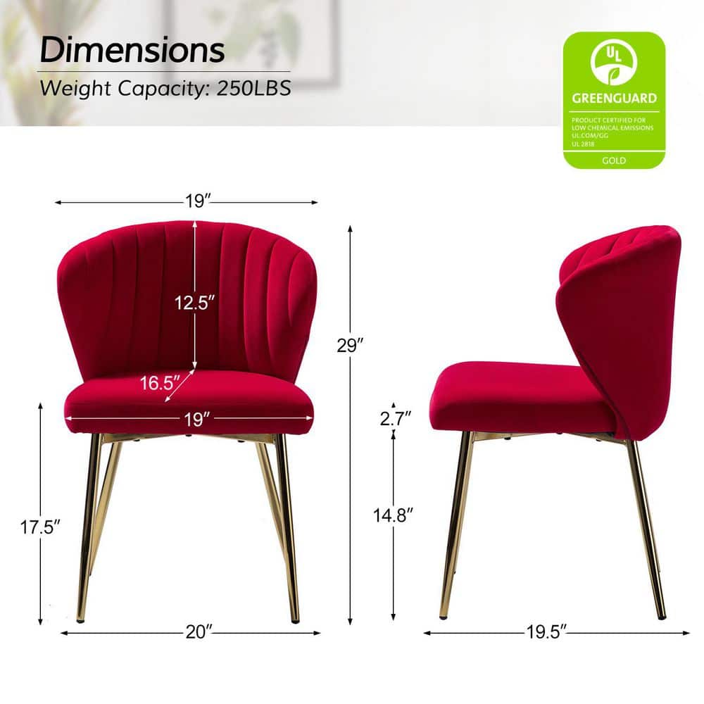 Red Velvet Upholstered Side Chair with Gold Metal Legs