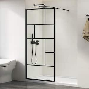 LuxeSpa 36 in. W x 76 in. H Fixed Framed Grid Screen Shower Door in Matte Black with 1/4 in. Thick Clear Tempered Glass