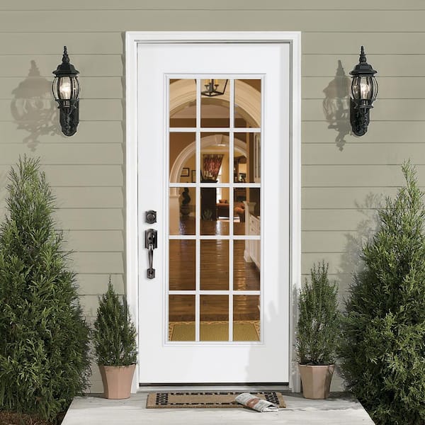 32 in. x 80 in. 15 Lite Left Hand Inswing Primed Steel Prehung Front Exterior Door with Brickmold