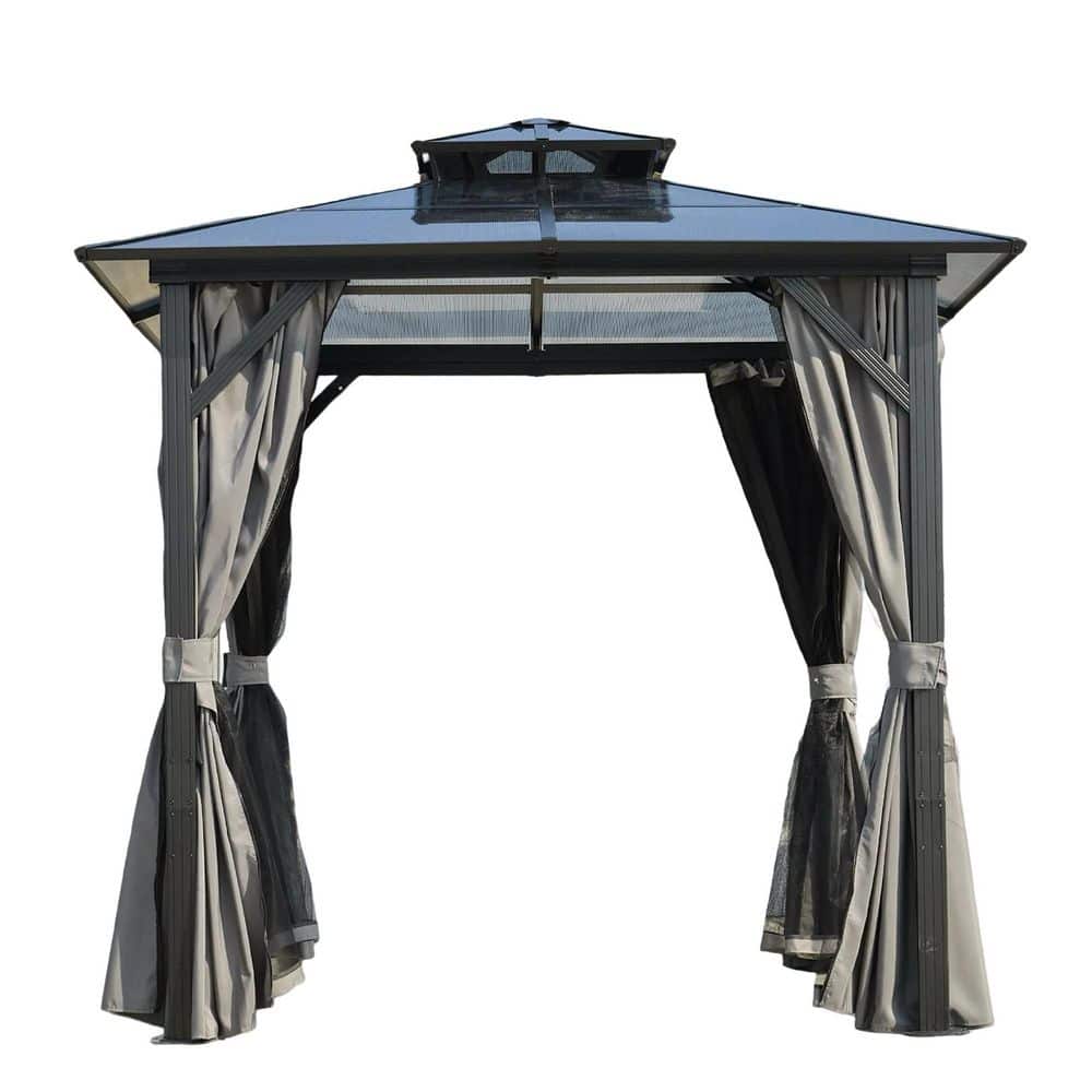 8 ft. x 8 ft. Outdoor Grill Gazebo with UV-Resistant Polycarbonate Roof and