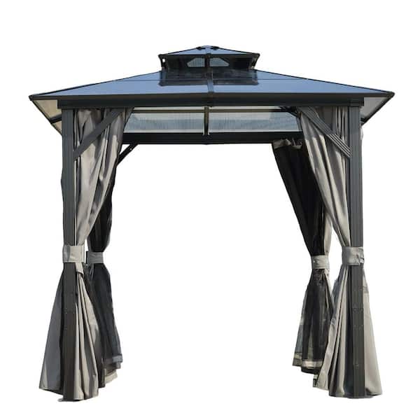 8 ft. x 8 ft. Outdoor Grill Gazebo with UV-Resistant Polycarbonate Roof and Storage Hooks