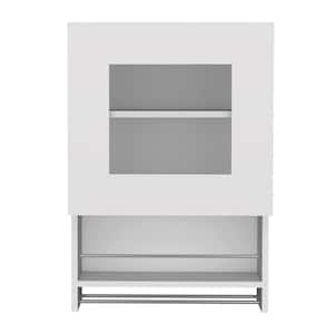 19.70 in. W x 13.20 in. D x 28.70 in. H Wood Bathroom Storage Wall Cabinet in White with a Glass Door and Towel Bar