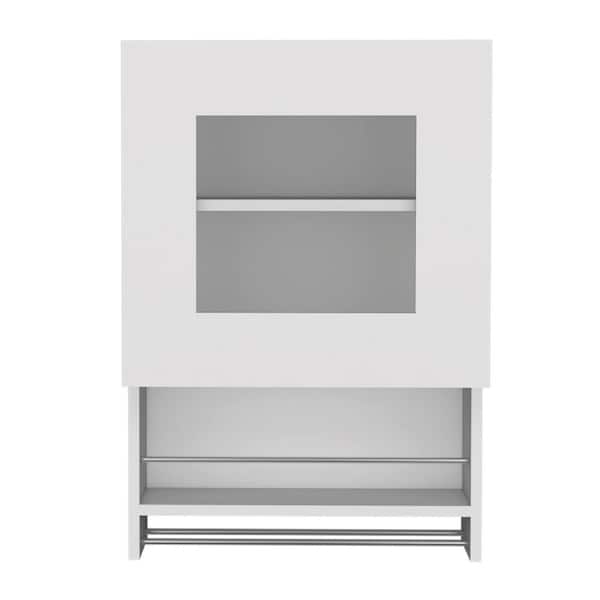 Siavonce 19.70 in. W x 13.20 in. D x 28.70 in. H Wood Bathroom Storage Wall Cabinet in White with a Glass Door and Towel Bar