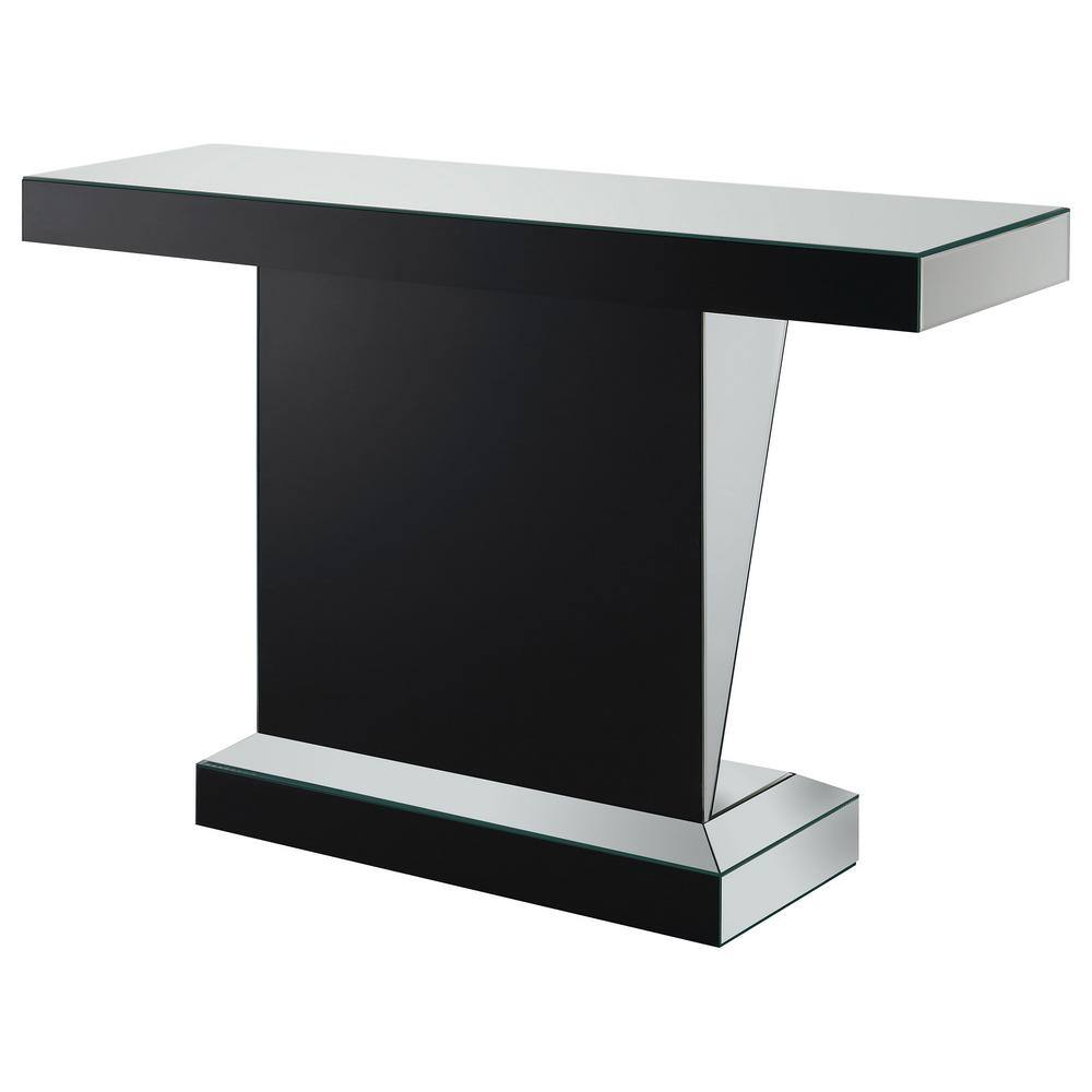 Silver Mirrored Rectangular Sofa Table with Triangle Detailing