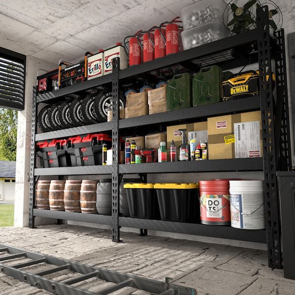 72 in. Black Metal 4-Tier Garage Storage Shelving Bookcases Unit with Adjustable Shelves (60 in. W x 18 in. D)