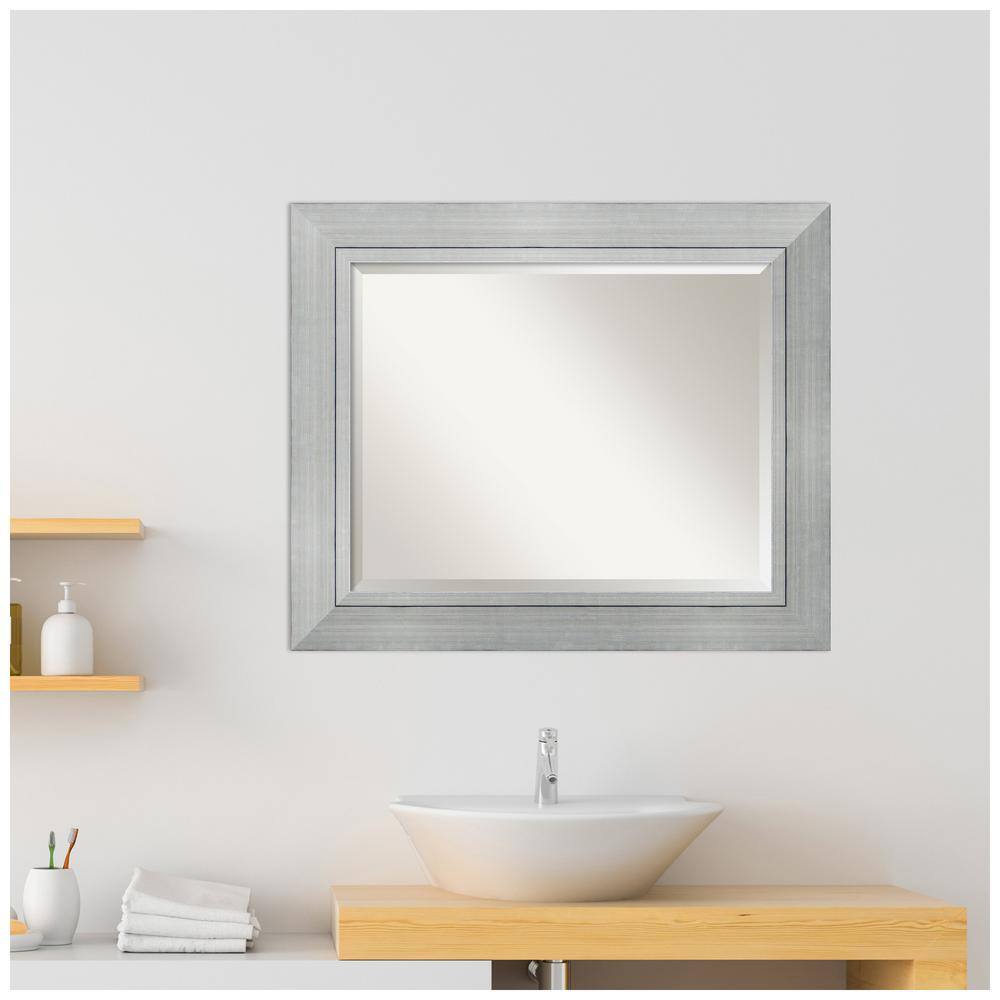 Romano Silver Beveled Rectangle Wood Bathroom Wall Mirror