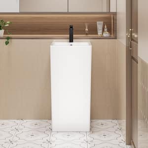 Turner Vitreous China 33 in. Tall Square Free Standing Pedestal Sink with Faucet Hole and Overflow in Crisp White