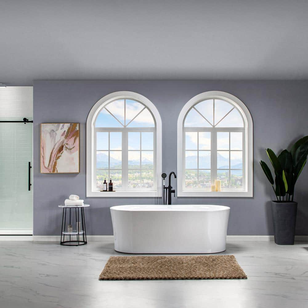 67'' White Acrylic Freestanding Air Soaking Bathtub with 208 Jets