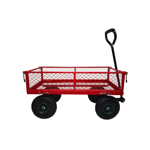 maocao hoom 3.5 cu. ft. Mesh Steel Frame Wagon 300 lbs. Capacity Removable Sides Heavy-Duty Push Garden Cart in Red
