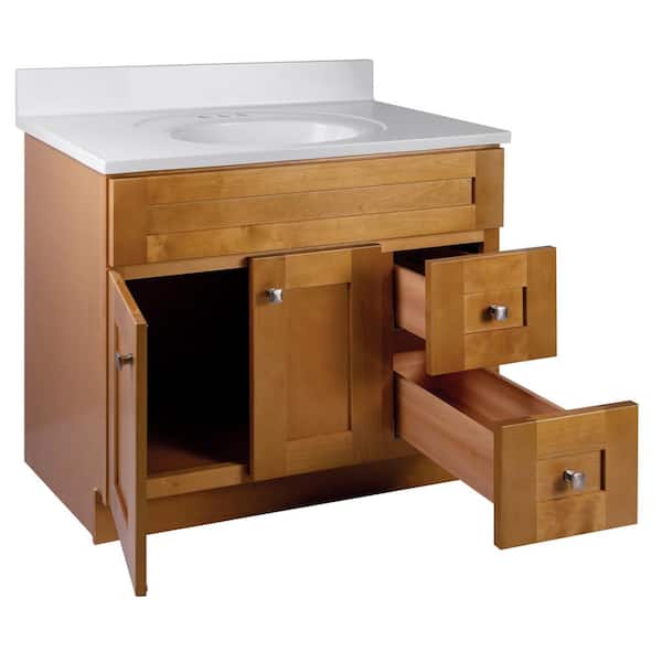 Brookings Shaker RTA 37 in. W x 22 in. D x 36.32 in. H Bath Vanity in Birch with Solid White Cultured Marble Top