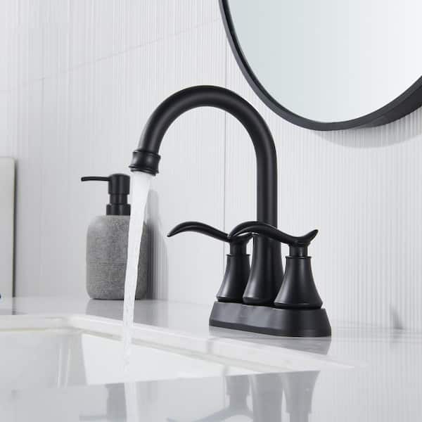 Boyel Living 4 in. Centerset 2-Handle Bathroom Sink Faucet with Pop-Up Drain in Matte Black