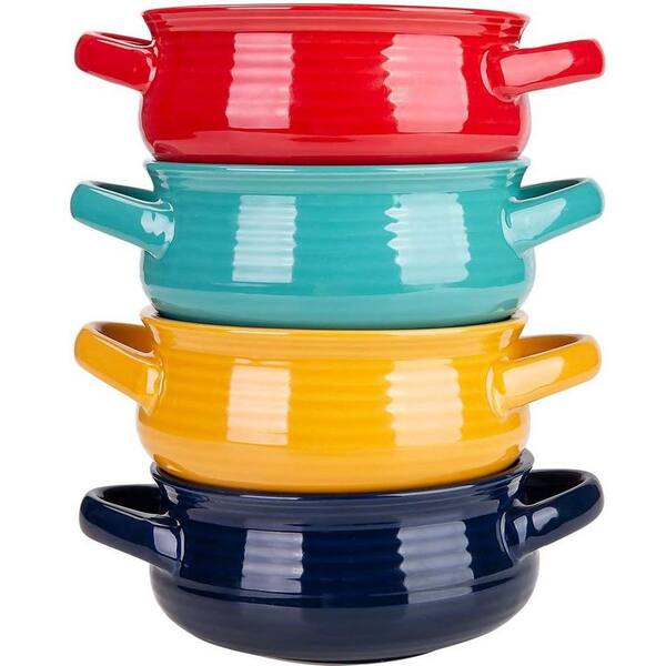 20-Piece Multicolor Ceramic Serving Bowl Set with Handles Microwave Dishwasher Safe for Soup Stew Cereal