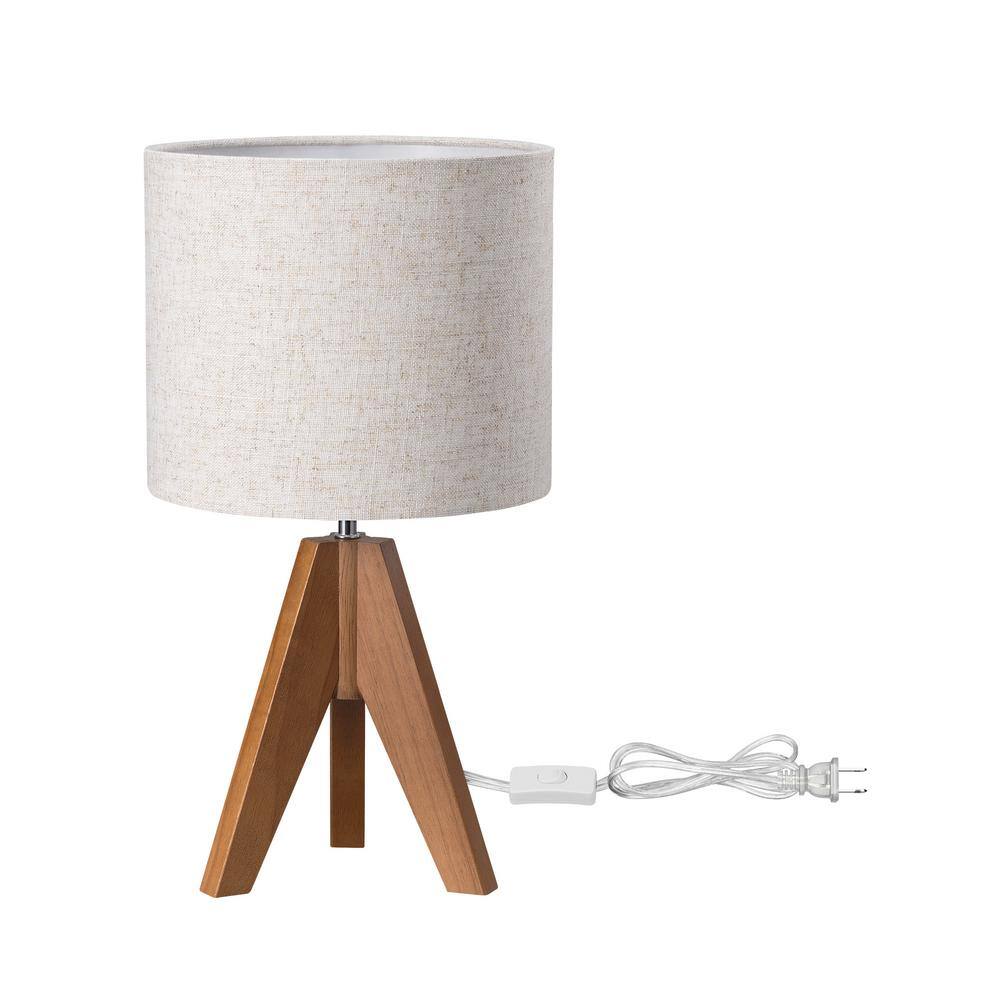 EDISHINE 14.2 in. Light Brown Wooden Tripod Table Lamp with Fabric ...