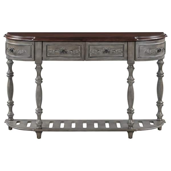 Unbranded 52 in. Antique Gray Half-Moon Wood Console Table with 4 Drawer 1 Shelf