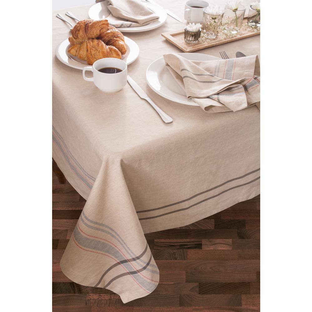 Taupe Gray Farmhouse Stripe Vinyl Tablecloth 120" x 60"