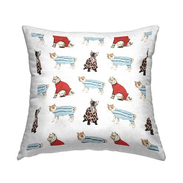 Stupell Industries Cute Cats Pajamas Pattern Multi-Color Square Outdoor Throw Pillow