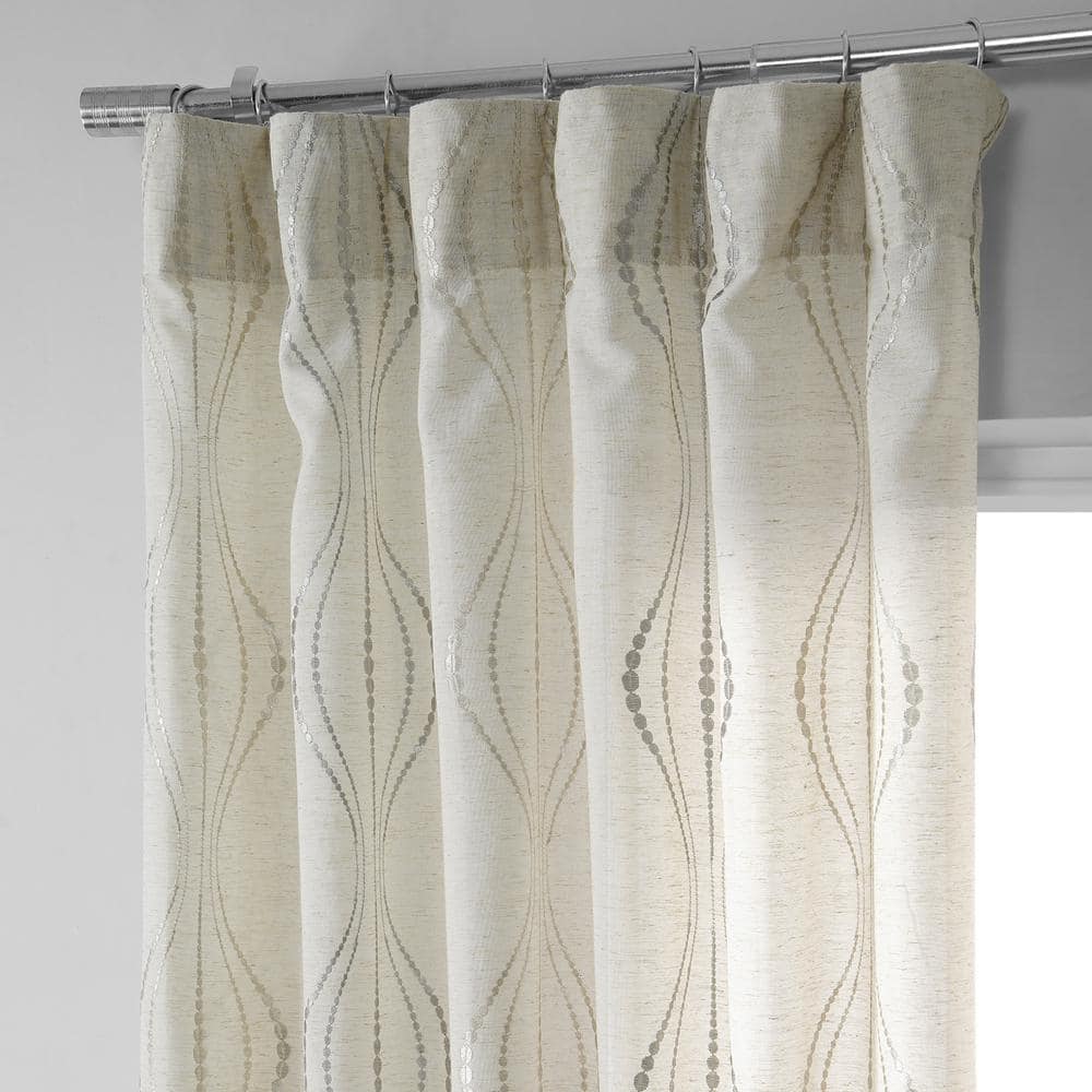 Suez Natural Embroidered Faux Linen Sheer Curtain Panel 50W x 84L