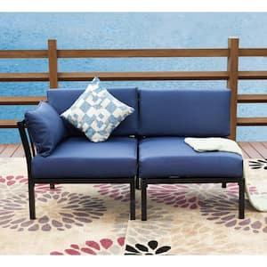 2-Piece Metal Outdoor Sectional Set with Blue Cushions