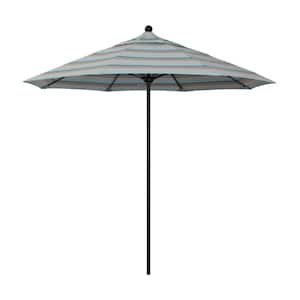 9 ft. Black Aluminum Commercial Market Patio Umbrella with Fiberglass Ribs and Push Lift in Gateway Mist Sunbrella