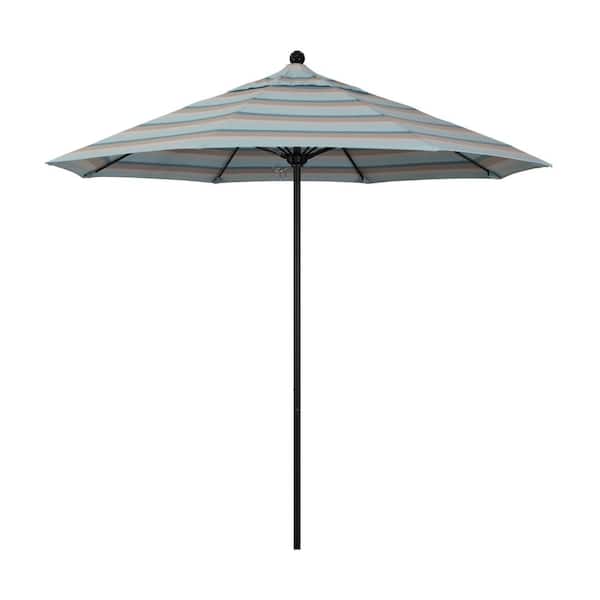 California Umbrella 9 ft. Black Aluminum Commercial Market Patio Umbrella with Fiberglass Ribs and Push Lift in Gateway Mist Sunbrella