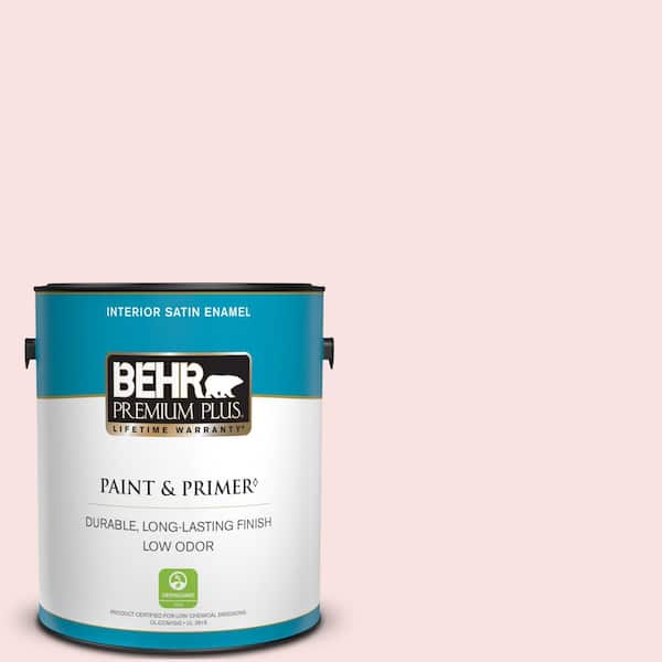 BEHR PREMIUM PLUS 1 gal. #RD-W02 Candy Floss Satin Enamel Low Odor Interior Paint & Primer