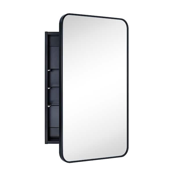 Garnes 17.5 in. W x 29 in. H Rectangular Recessed or Surface Mount Metal Framed Medicine Cabinet with Mirror in Black
