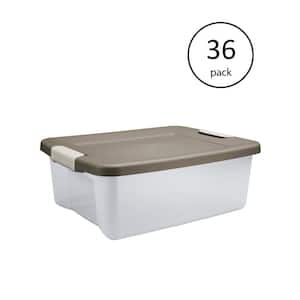 25 qt. Shelf Tote Driftwood Lid Clear Base with Platinum Latches(36-Pack)