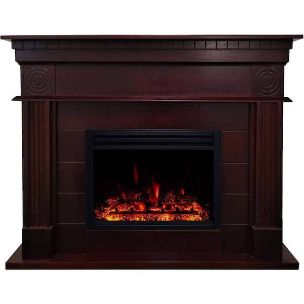 Hanover York 47.8 in. Free Standing Electric Fireplace in Mahogany with Multi-Color Flame Display