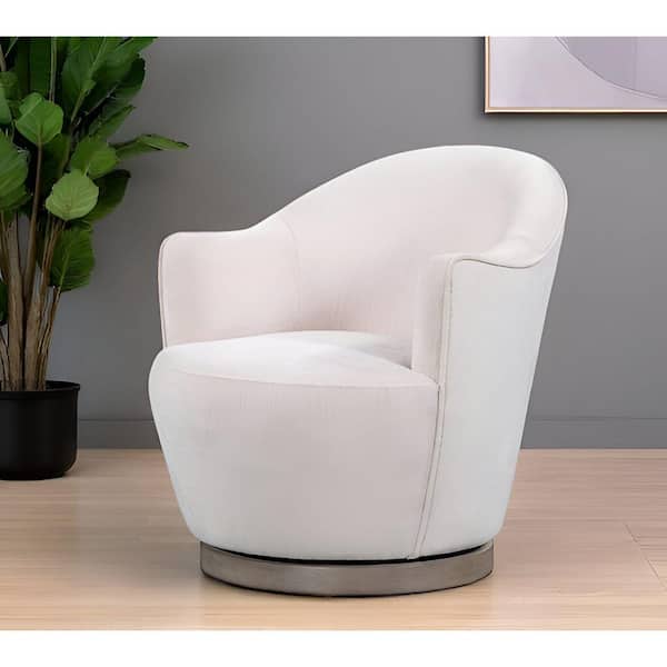 Off-White Fabric Wood Barrel Chair