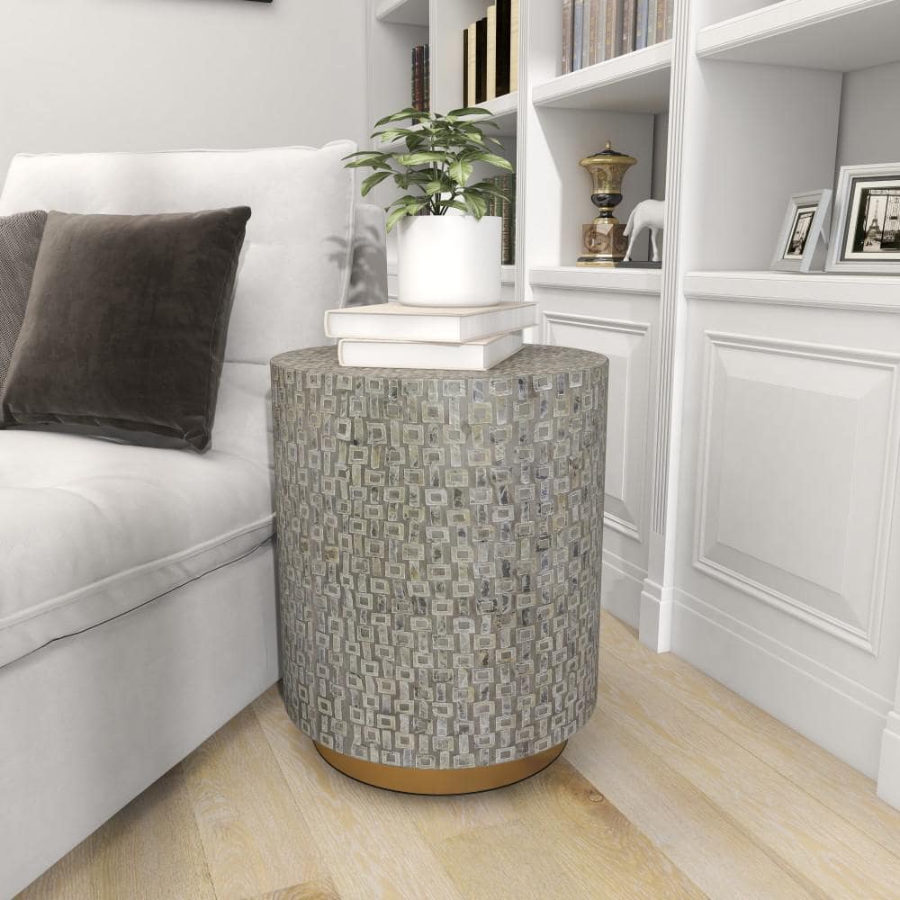 18 in. Gray Large Round Wood End Table with Gold Base - thumbnail 6