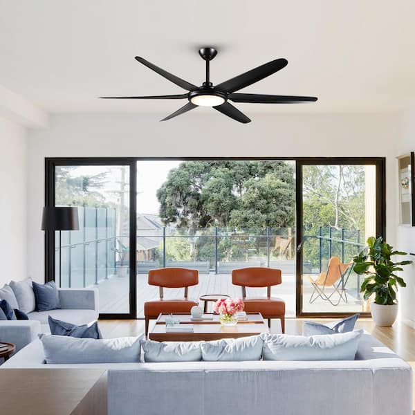 65 in. Indoor Matte Black Standard Ceiling Fan with Color Changing Integrated LED and Remote