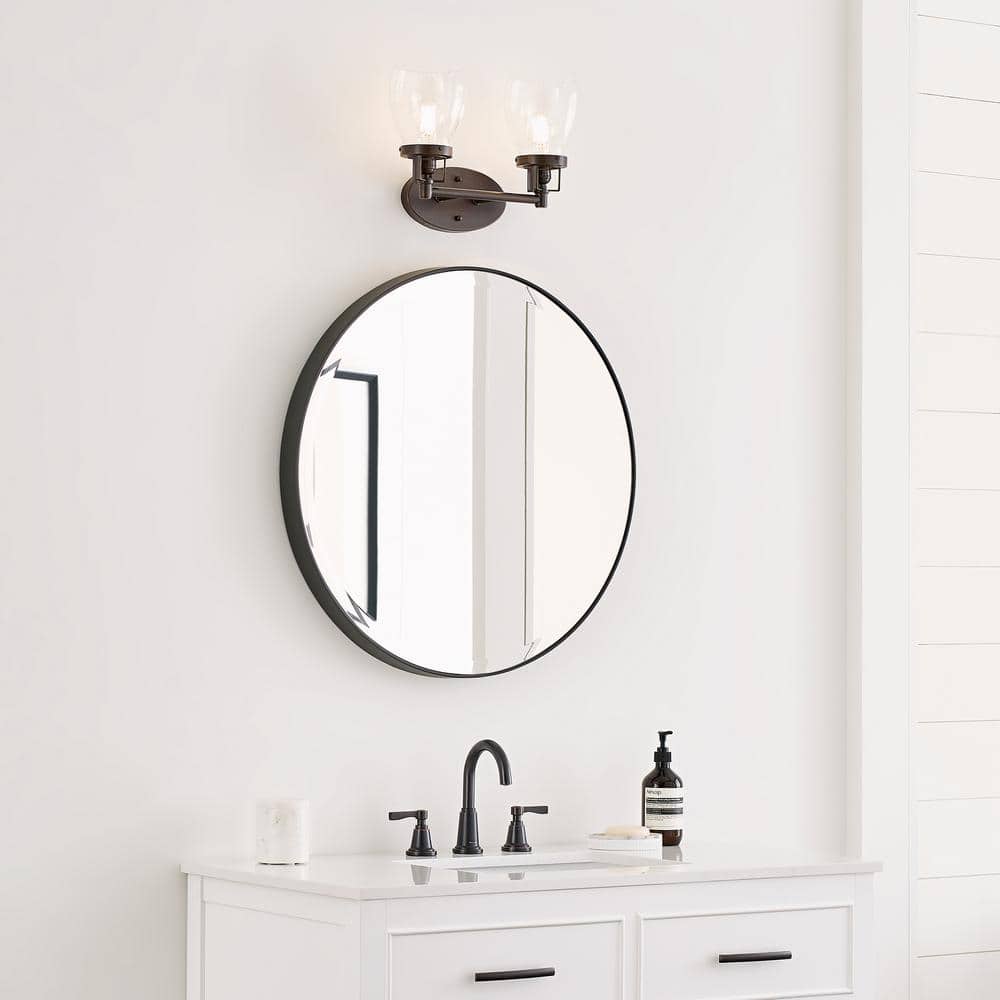 Belton Bronze 2-Light Wall Bath with Clear Seeded Glass