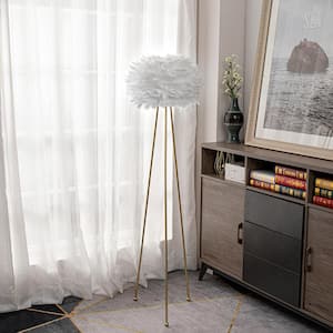 Columbus 60 in. White/Gold Tripod Floor Lamp With Feather