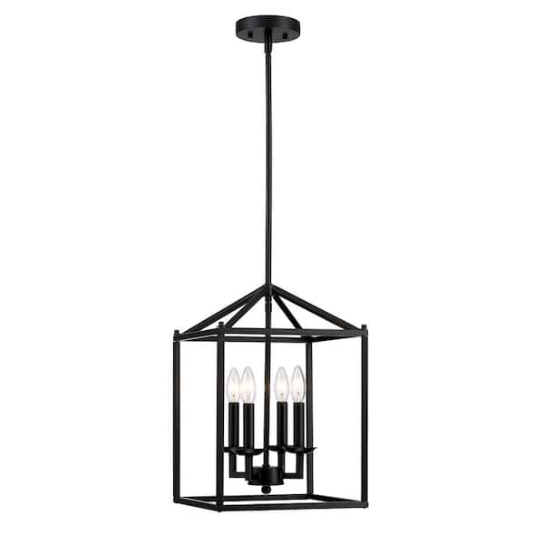 BOEKA ARCTURUS 4-Light Black Chandelier with Steel Cage Shade, 4 x E12