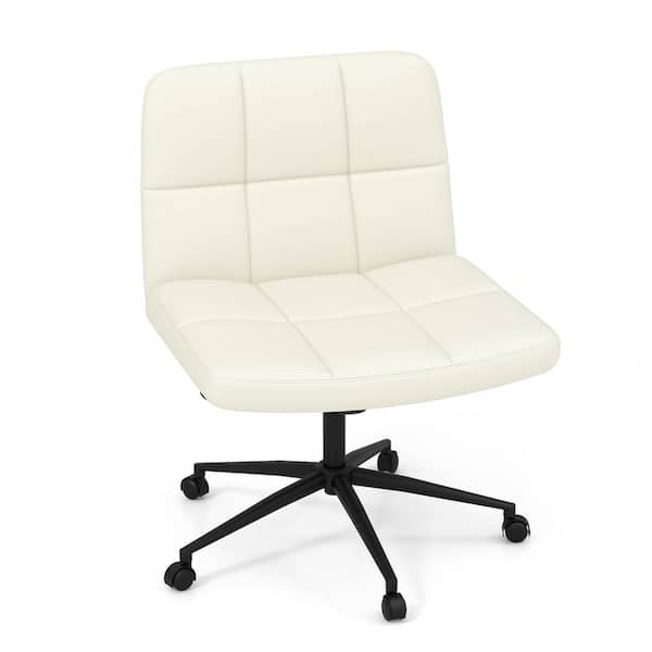 PU Leather Upholstered Modern Swivel Criss Cross Chair with Wheels and Height Adjustable for Office in Beige