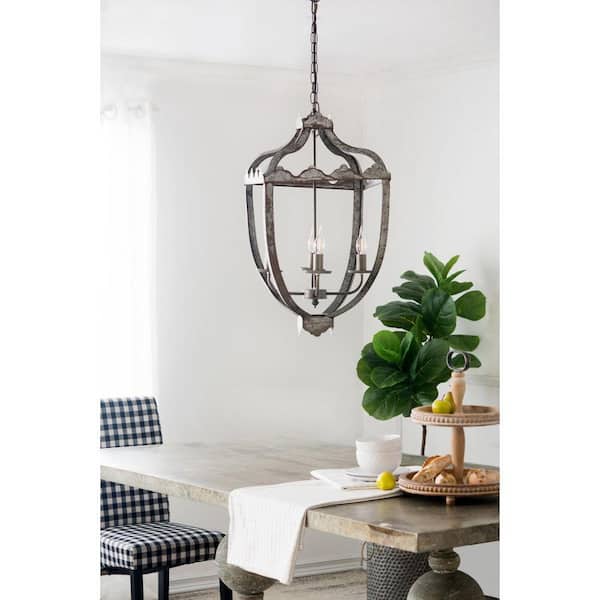 4-Light Gray Geometric Chandelier for Bedroom, Dining Room, Foyer, Kitchen Island, Living Room No Bulb(s) Included