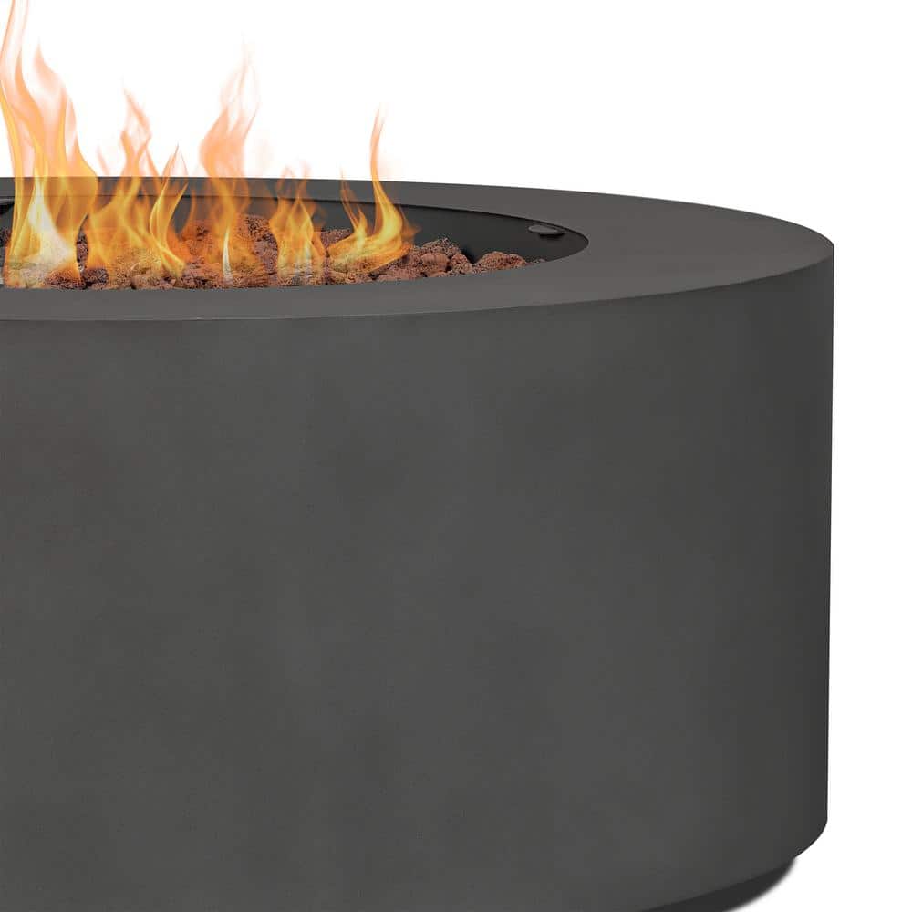 Aegean 36" Round Weathered Slate Steel Propane Fire Pit Table