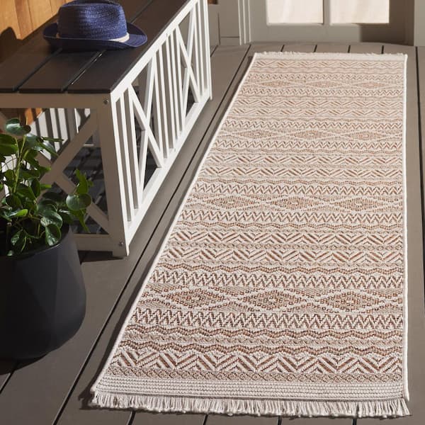 Wicker 2 ft. x 8 ft. Orange/Beige Geometric Striped Runner Rug