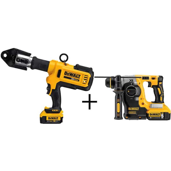 DEWALT 20-Volt MAX Lithium-Ion Cordless Copper Pipe Crimper with (2) Batteries 4Ah, Charger and Bonus XR Rotary Hammer