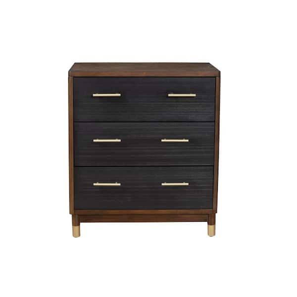 HomeRoots Brown and Black 3 drawer 33 in. Chest of Drawers